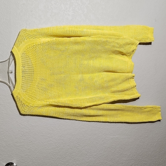 ANA Sweater Womens Size L Yellow Crochet Open Weave - Picture 5 of 8